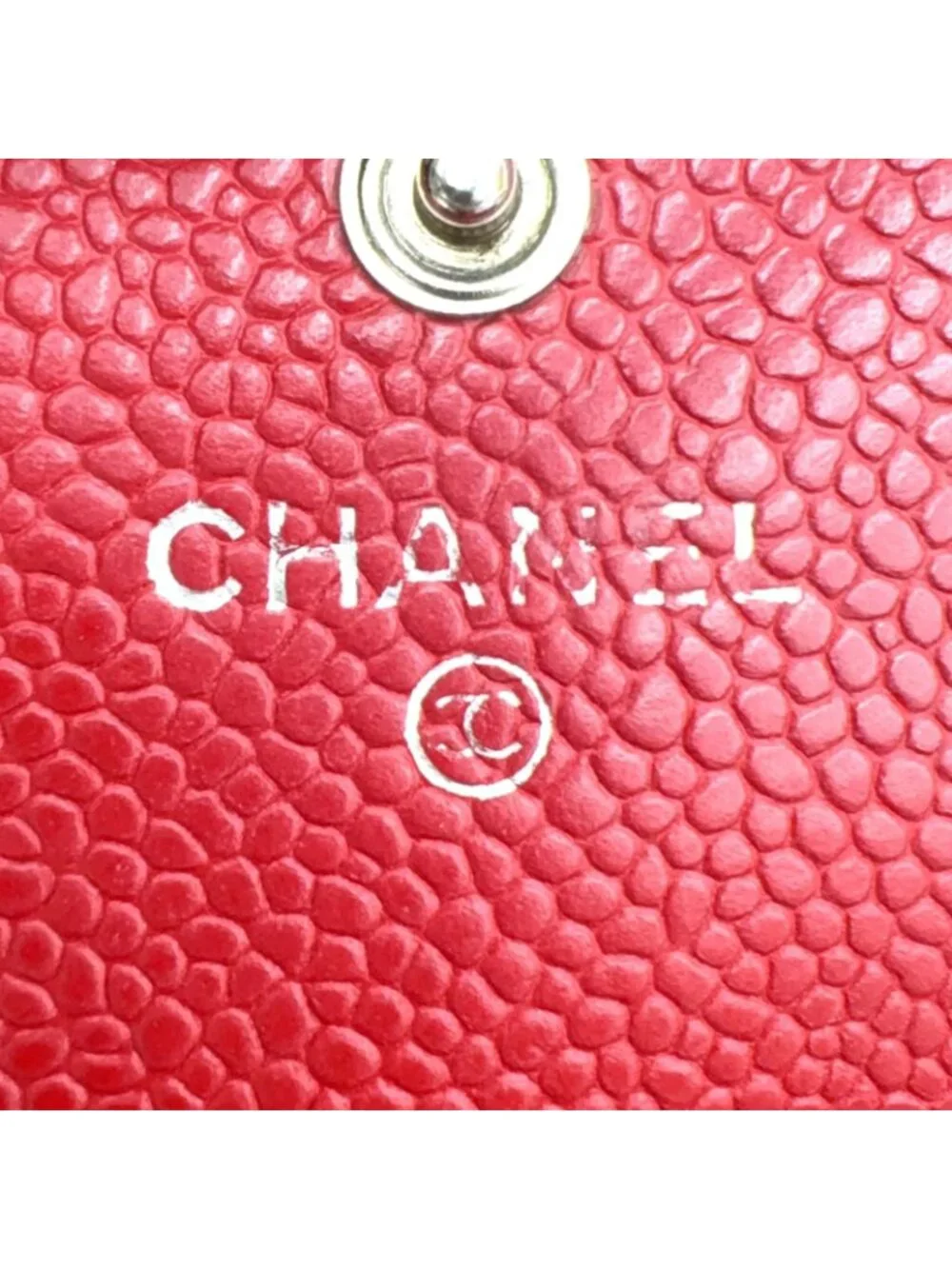 Chanel Quilted Caviar Leather Red Wallet Silver